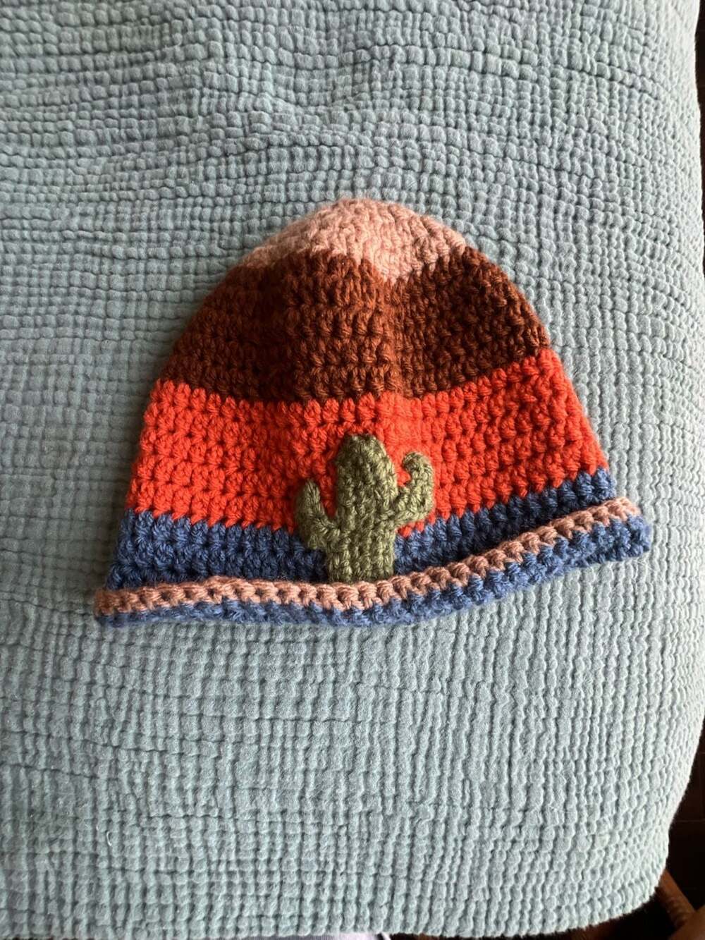 Handmade Crochet Cactus Sunset Beanie Striped Knit Hat